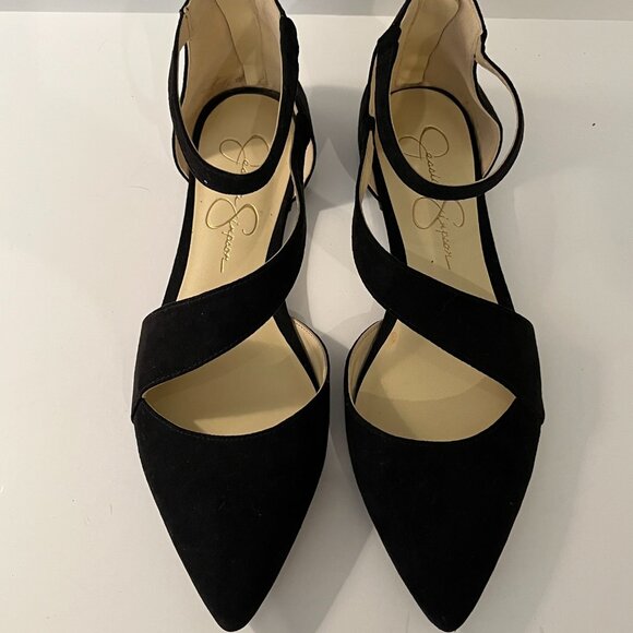 Jessica Simpson Cayleen Black Pointed Toe Ankle Strap Flats Women's Size 8M - Picture 3 of 12
